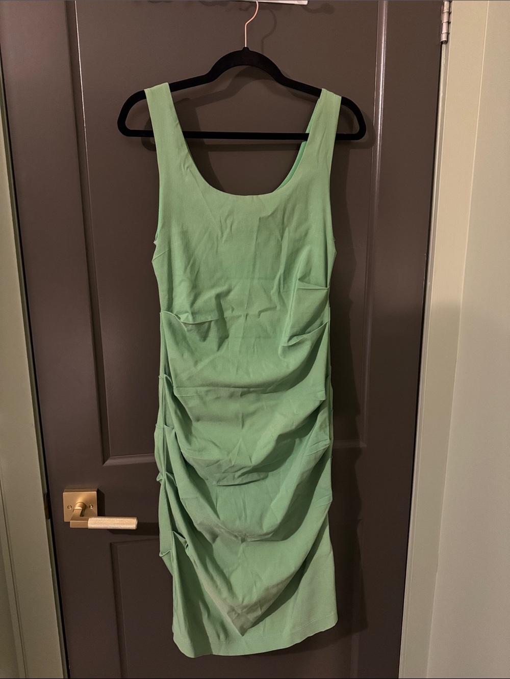 Sleeveless Ruched Midi Dress in Mint Green by Papillion size Large